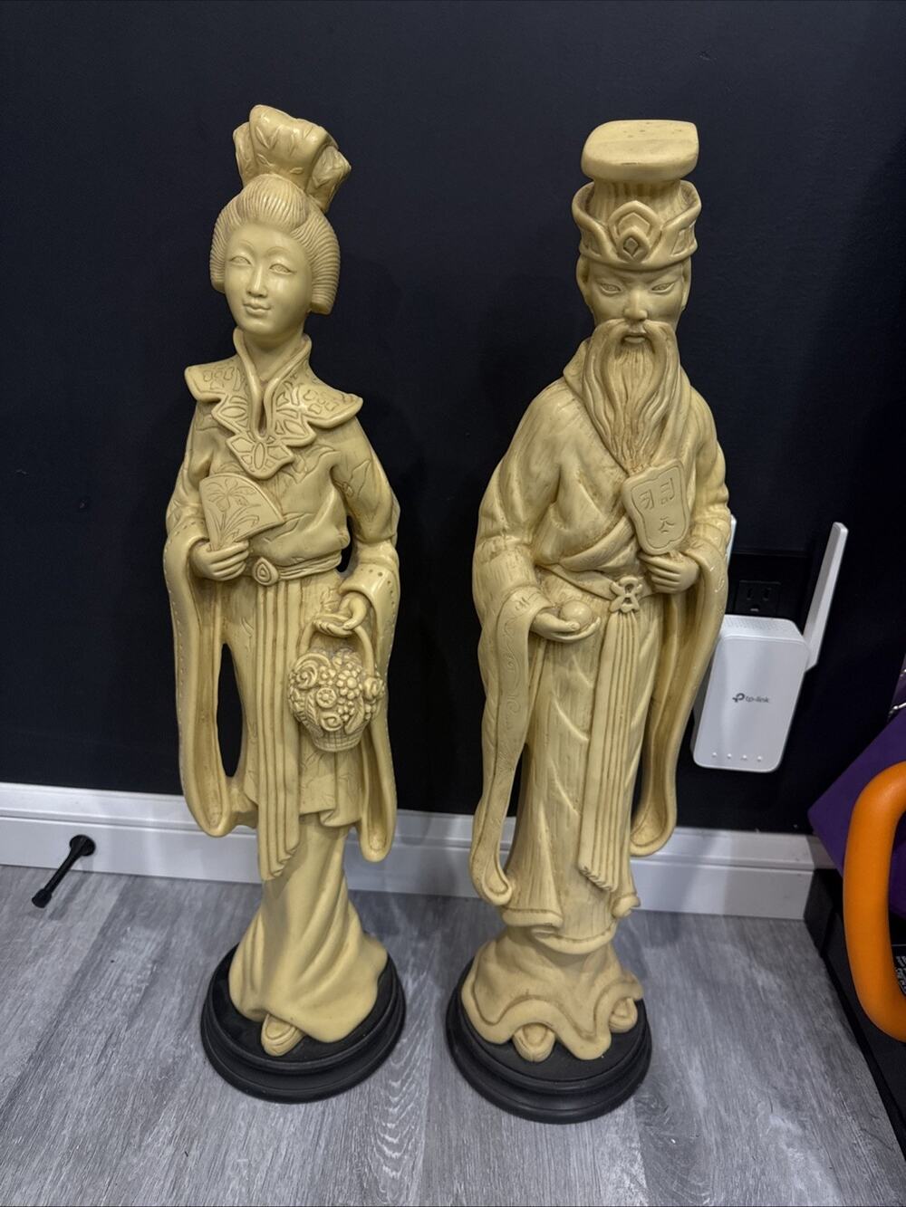 Vintage 1960s Italian Ivorine Chinese Sages Figurines Statues 25” Pair *